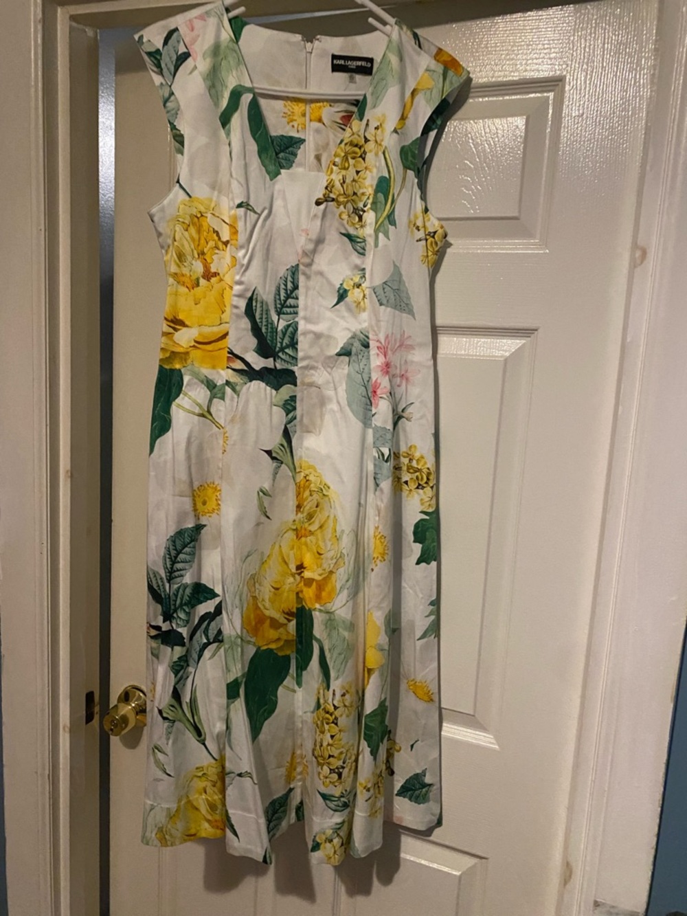 Karl Lagerfeld White Floral Dress with Yellow and Green Print